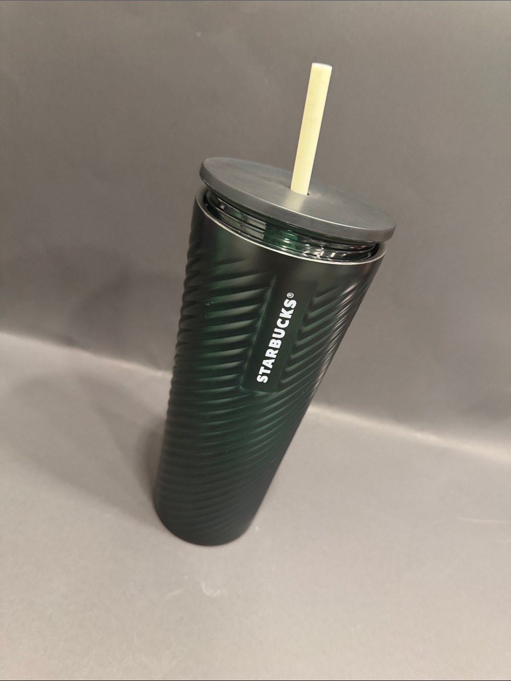 Starbucks Deep Green Ribbed Stainless Tumbler with Straw